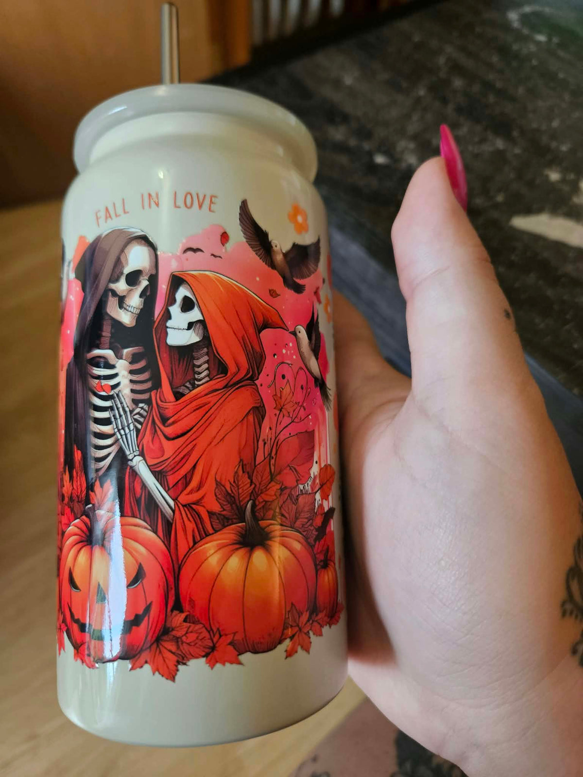 Verre isotherme beige en stainless halloween love