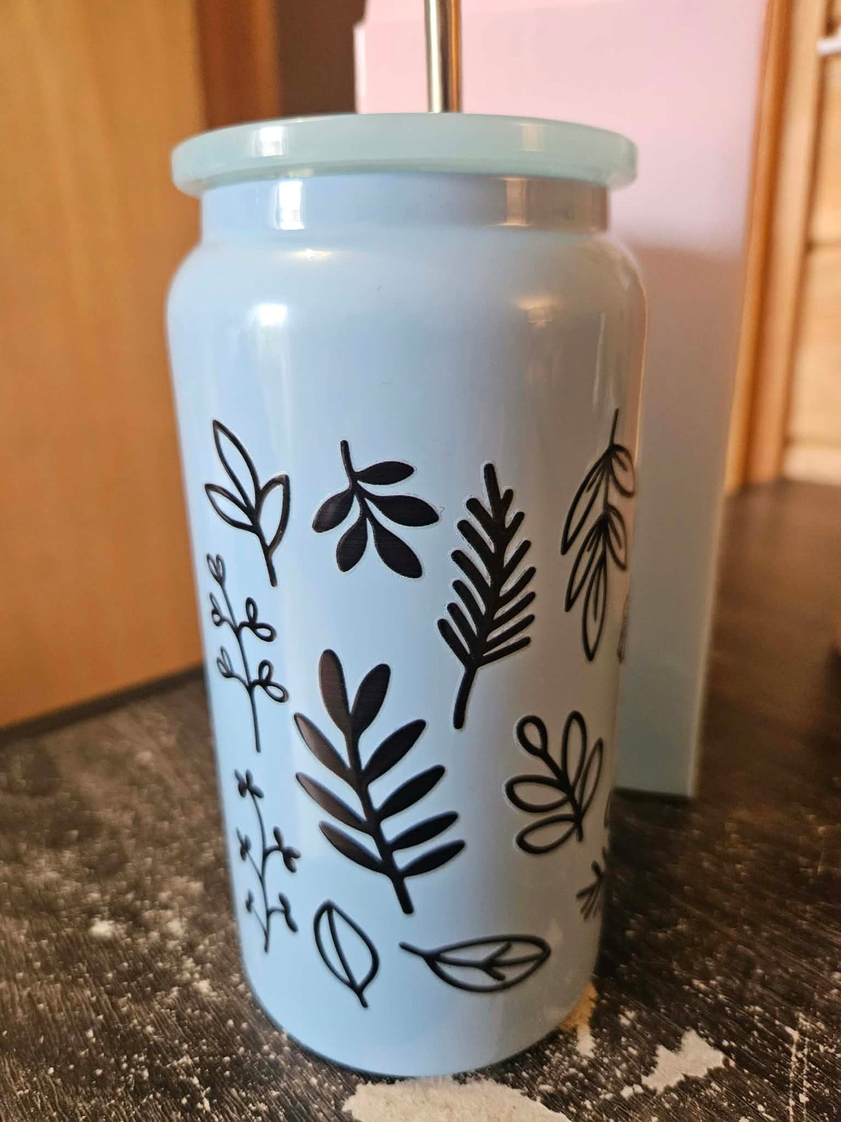 Verre isotherme 20 onces en stainless bleu fleuri