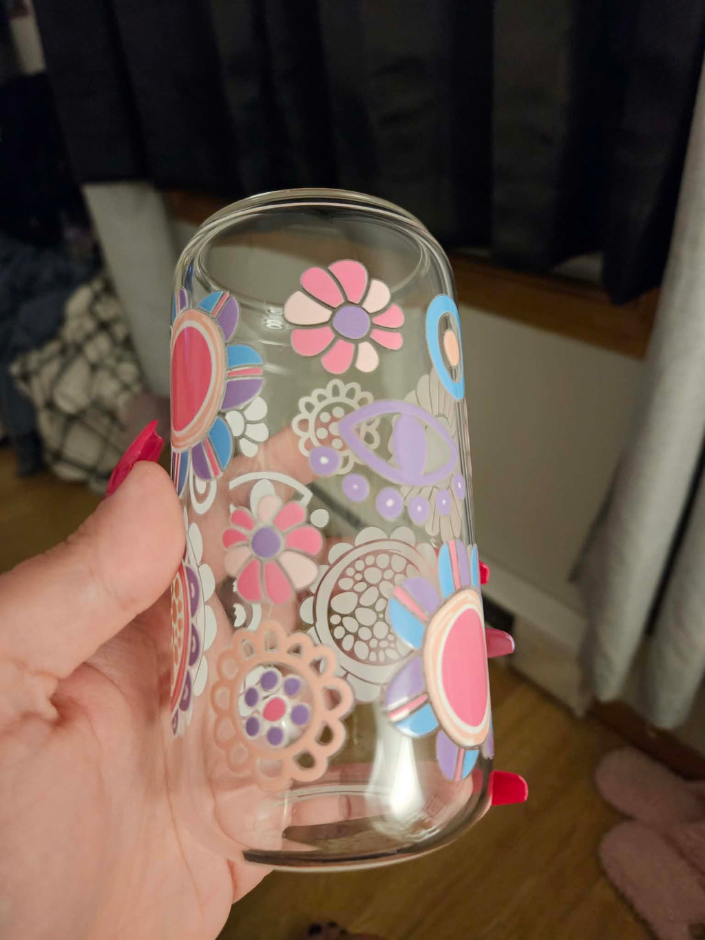 Verre en vitre 20 onces hippie fleuri