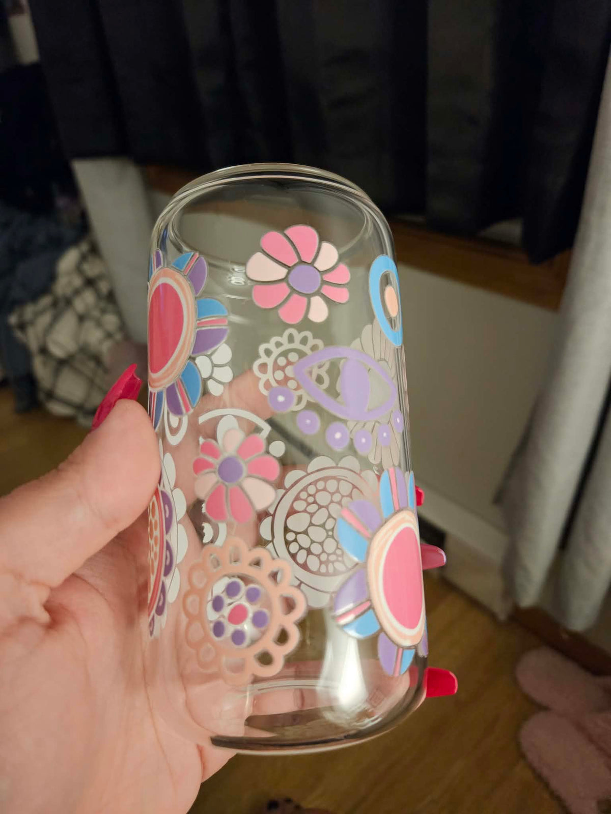 Verre en vitre 20 onces hippie fleuri