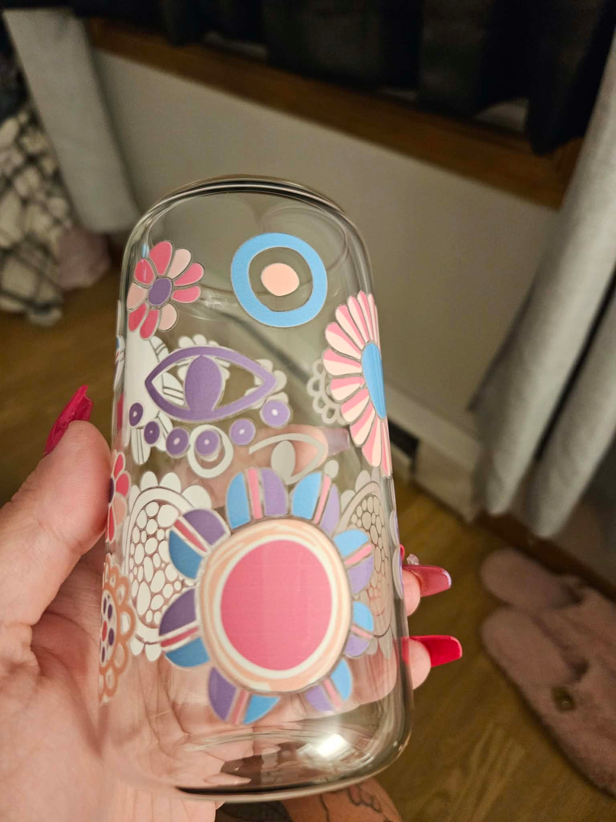 Verre en vitre 20 onces hippie fleuri