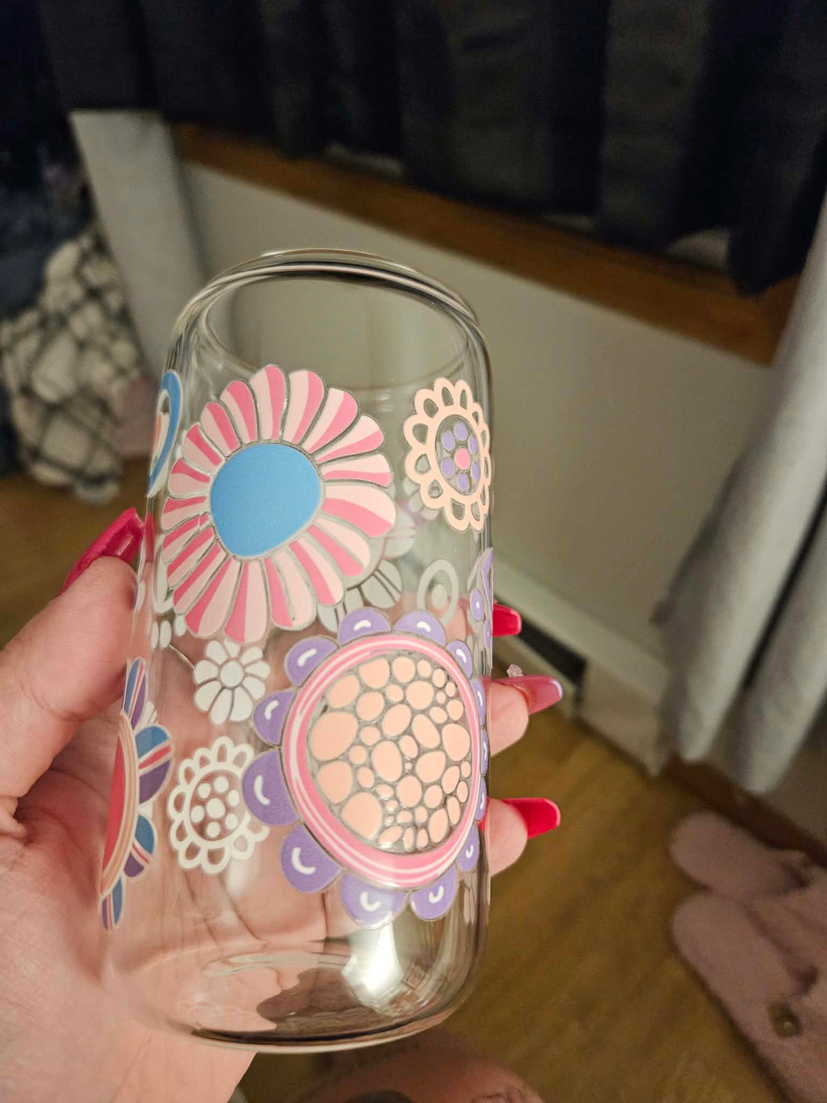 Verre en vitre 20 onces hippie fleuri