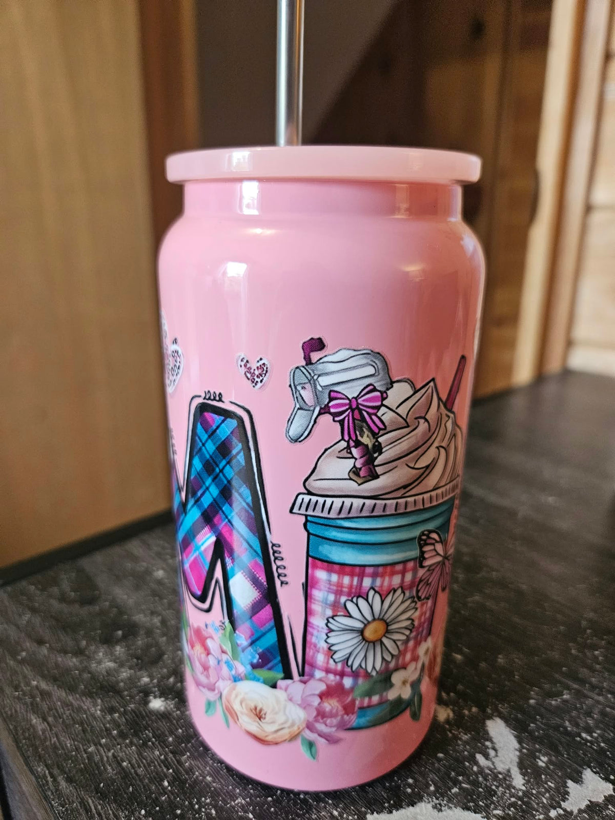 Verre isotherme rose en stainless 20 onces mama