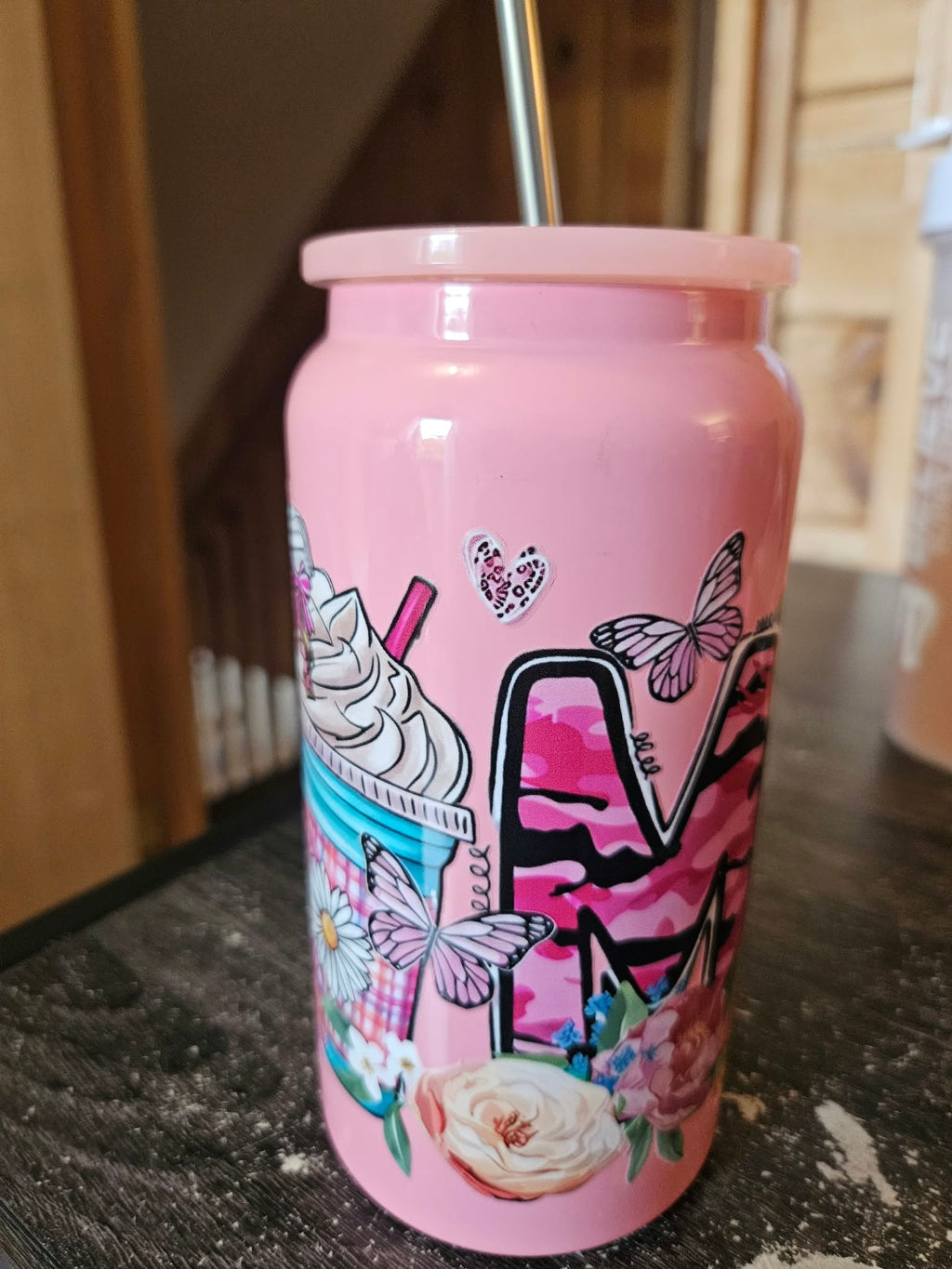 Verre isotherme rose en stainless 20 onces mama