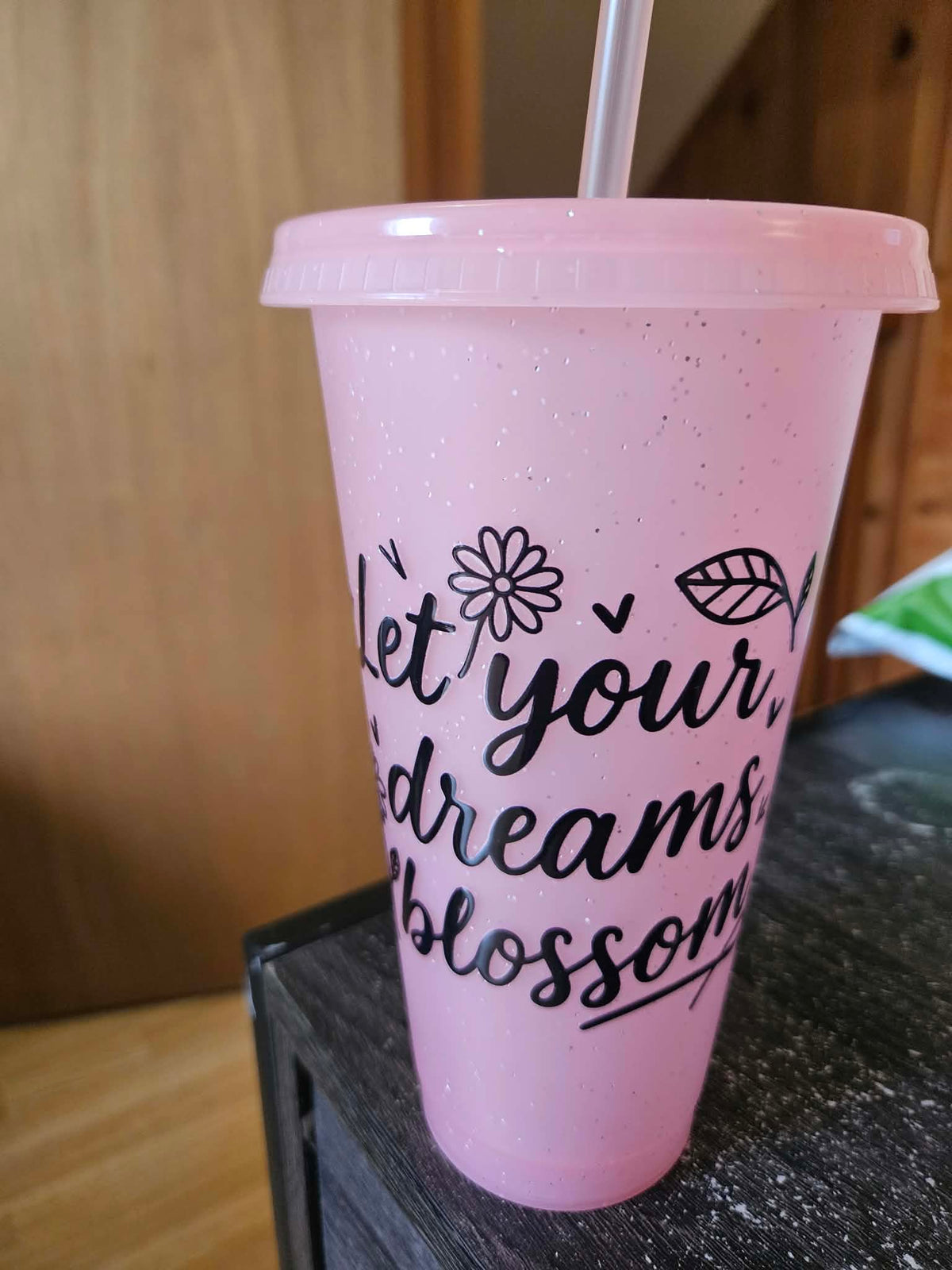 Verre tumbler paillette rose citation inspirante