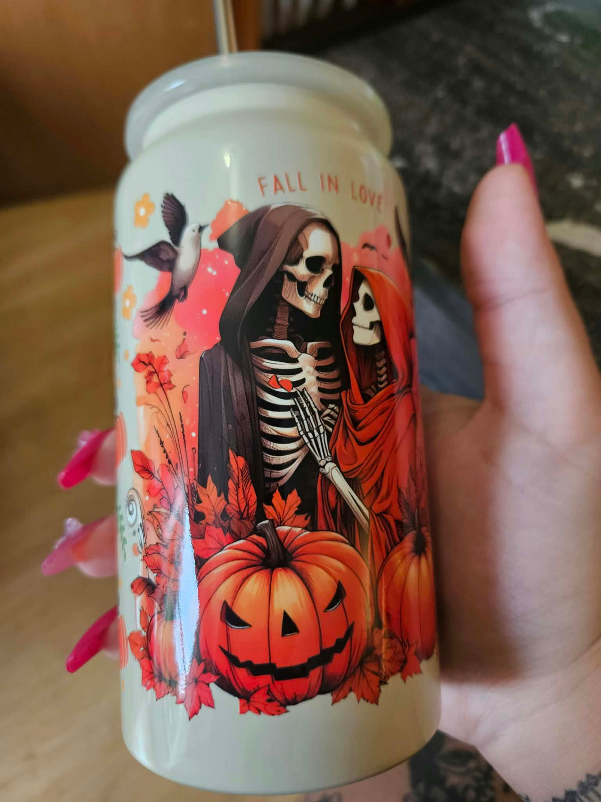 Verre isotherme beige en stainless halloween love